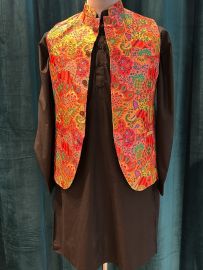Black Kurta Multicolour Vest Three Piece