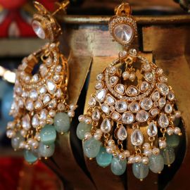 Emerald & Kundan Chandbali Earrings