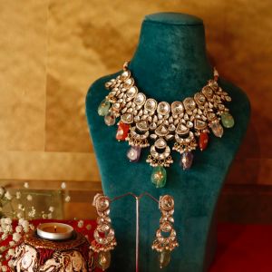 Polki Kundan Neckpiece with Colored Stones