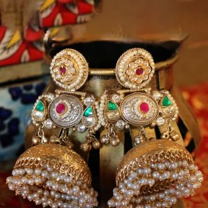 Royal Kundan Pearl Jhumkas