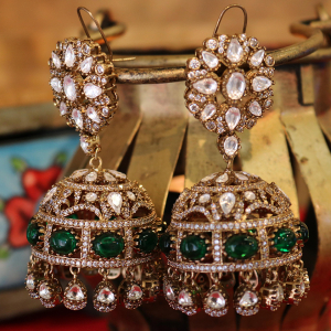 Emerald and Kundan Jhumkas