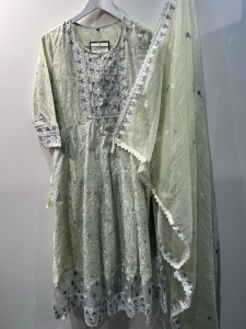 Green Cotton printed anarkali