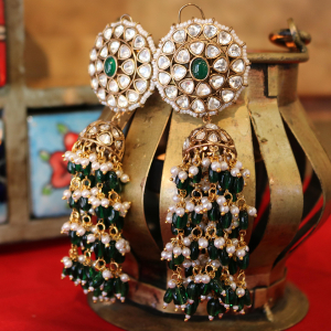 Green Pearl Tassel Jhumkas
