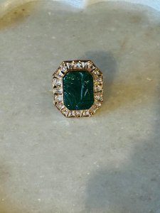 Green Stone Ring in American Diamond