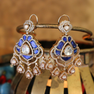 Royal Blue Kundan Chandbalis