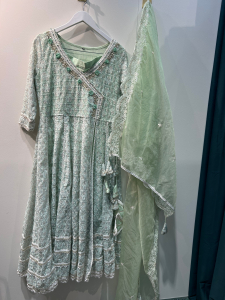 Sage Green Angrakha Anarkali