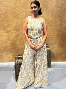 White & Golden Patterned Indo Western 