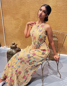 Beige Boho Style Indo Western with Drawstring Back