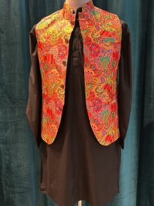 Black Kurta Multicolour Vest Three Piece