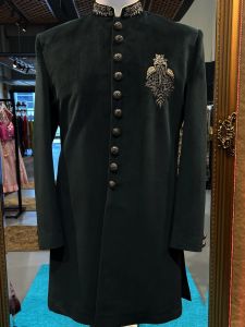 Black Kurta Multicolour Vest Three Piece