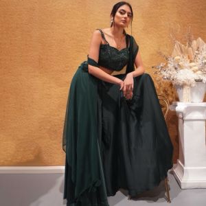 Bottle Green Umbrella Palazzo Indowestern Set with Cape