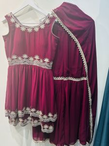 Burgandy Peplum sharara