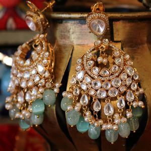 Emerald & Kundan Chandbali Earrings