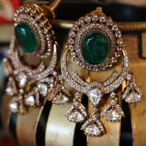 Emerald & Kundan Crescent Chandbali Earrings