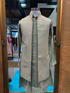 Gray Men Kurta Vest Pant Set