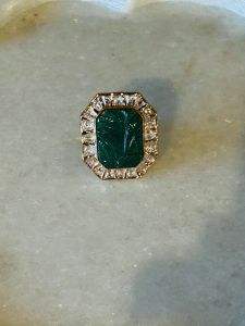 Green Stone Ring in American Diamond