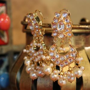 Kundan & Pearl Crescent Chandbali Earrings