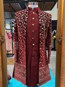 Maroon Golden Embroidery Sherwani