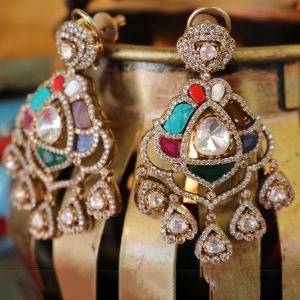 Multicoloured Stone Chandbali Earrings