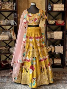 Musturd Yellow Embroidered Lehenga