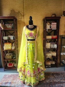 Neon Green Mirror Work Lehenga