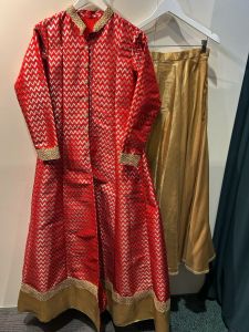 Orange Front Slit Skirt Suit