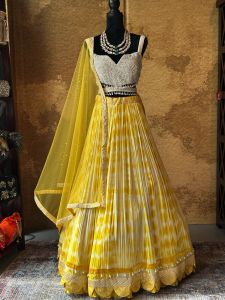Pale Yellow Tie Dye Lehenga