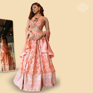 Peach Blossom Embroidered Lehenga Set