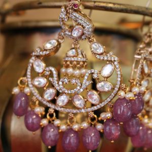 Pink and Gold Chandbali Earrings