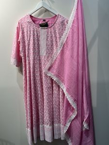 Pink Cotton Chikankari Anarkali