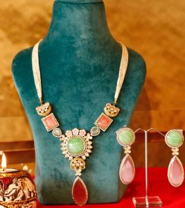 Pink Long Multicolored Stones Neckpiece
