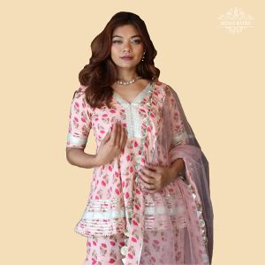 Pink Paisley Print Kurta with Palazzo Pants