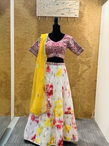 Pink Sequin Floral Lehenga