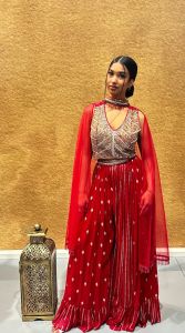 Red Indo Western with Choker Dupatta 