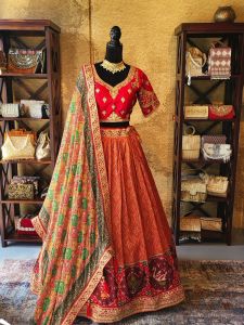Red Orange Zari Work Lehenga