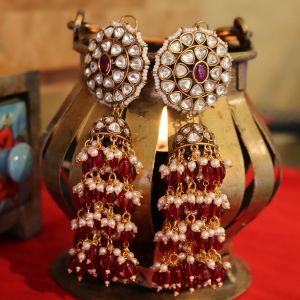 Ruby Pearl Tassel Jhumkas