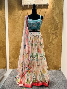 Seagreen Pink Floral Lehenga