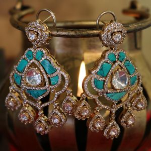 Turquoise Kundan Dangler Earrings