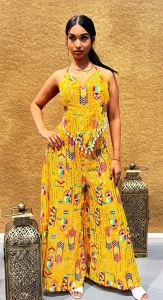 Yellow Boho Style Indo Western with Drawstring Back