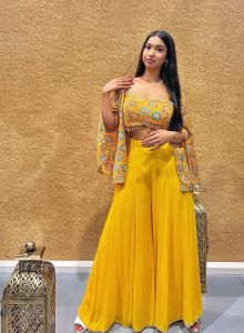 Yellow Coin Work Three Piece Indo Western Set