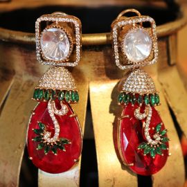 Emerald & Ruby Teardrop Statement Earrings