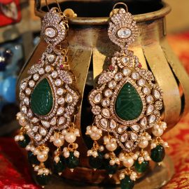 Green Onyx & Kundan Dangler Earrings