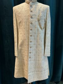 White Self Embroidery Sherwani