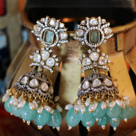 Aqua Kundan Drop Jhumkas