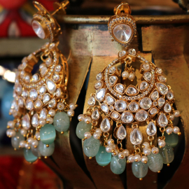 Emerald & Kundan Chandbali Earrings